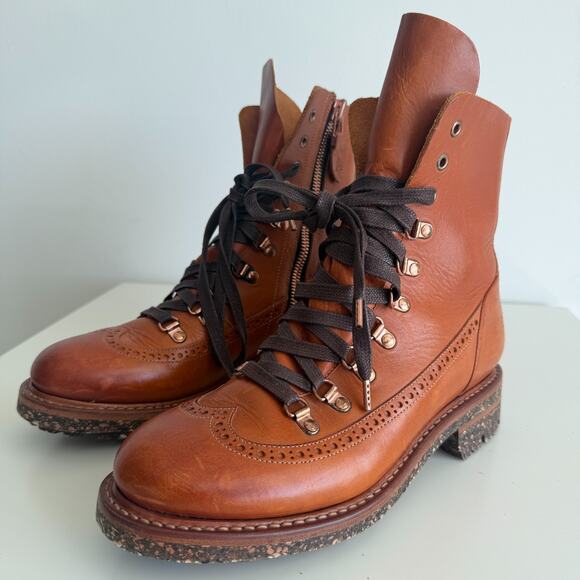 The Office Of Angela Scott Mr. Bernard Boots 40 EU | 10 US Brown Leather Combat - Picture 5 of 16